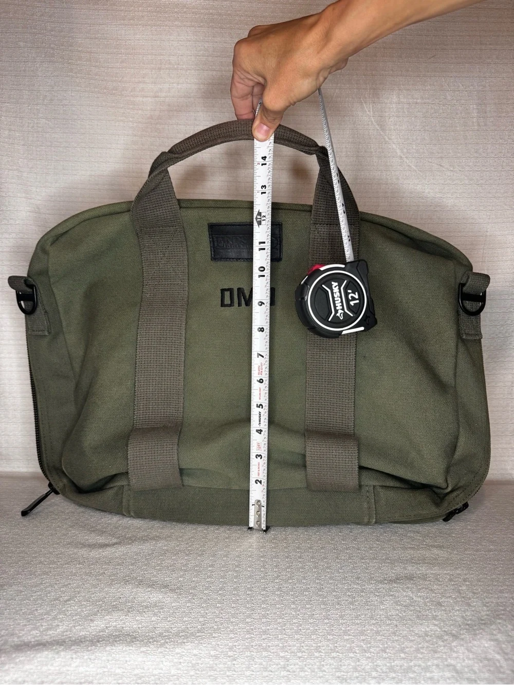Lands’ End Messenger Bag Green Canvas Embroidered DMJ Laptop Bag 17x13